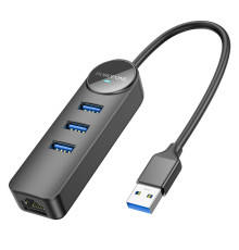 Адаптер Borofone DH6 Erudite 4-in-1 Gigabit Ethernet Adapter(USB to USB3.0*3+RJ45)(L=0.2M) Black