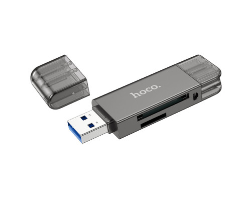 Хаб HOCO HB39 USB/Type-C 3.0 high-speed card reader Metal Gray