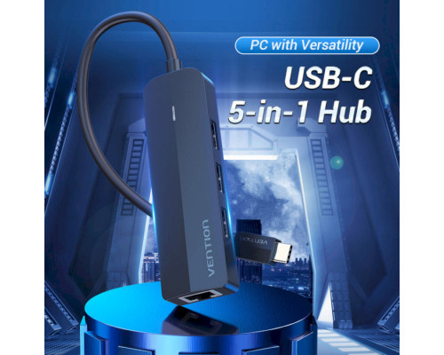 Хаб Vention USB-C to USB 2.0*3/RJ45/Micro-B HUB 0.15M Black ABS Type (TGOBB)