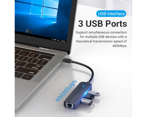 Хаб Vention USB-C to USB 2.0*3/RJ45/Micro-B HUB 0.15M Black ABS Type (TGOBB)