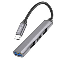 Кабель-перехiдник HOCO HB26 4 in 1 adapter(Type-C to USB3.0+USB2.0*3) Metal Gray