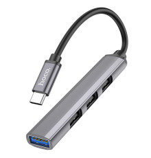 Кабель-перехiдник HOCO HB26 4 in 1 adapter(Type-C to USB3.0+USB2.0*3) Metal Gray