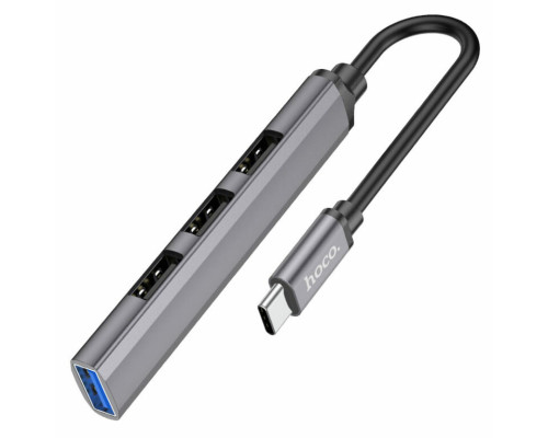 Кабель-перехiдник HOCO HB26 4 in 1 adapter(Type-C to USB3.0+USB2.0*3) Metal Gray