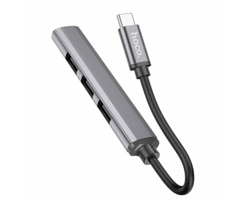 Кабель-перехiдник HOCO HB26 4 in 1 adapter(Type-C to USB3.0+USB2.0*3) Metal Gray