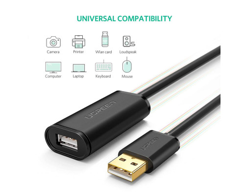 Кабель UGREEN US121 USB 2.0 Active Extension Cable with Chipset 25m (Black)(UGR-10325)