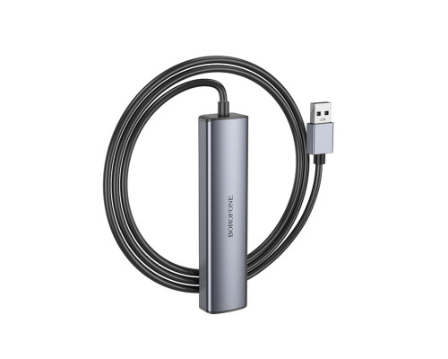 Адаптер BOROFONE DH12 Smart 4-in-1 converter(USB to USB2.0*4)(L=1.2M) Metal Gray