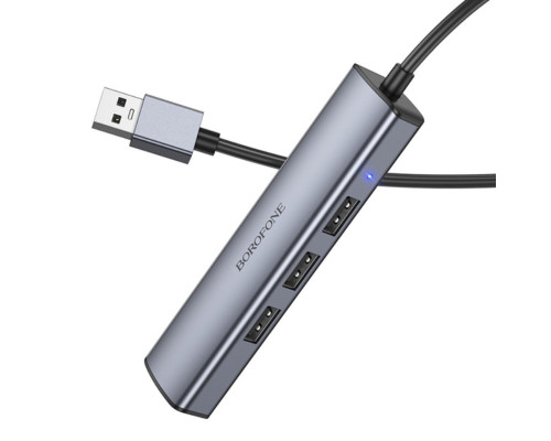 Адаптер BOROFONE DH12 Smart 4-in-1 converter(USB to USB2.0*4)(L=1.2M) Metal Gray