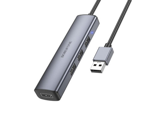 Адаптер BOROFONE DH12 Smart 4-in-1 converter(USB to USB2.0*4)(L=1.2M) Metal Gray