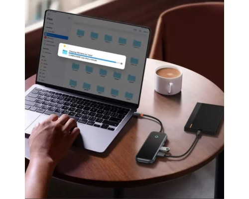 USB-Hub Baseus AcmeJoy 5-Port Type-C HUB Adapter（Type-C to USB3.0*2+USB2.0*1+Type-C PD&Data *1+RJ45*1）Dark Gray (WKJZ010113)