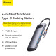 USB-хаб Baseus Metal Gleam Series 4-in-1 Multifunctional Type-C HUB Docking Station Gray（Type-C to USB3.0*4） (WKWG070013)
