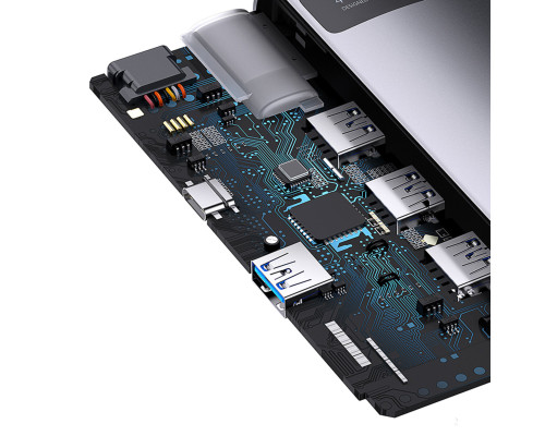 USB-хаб Baseus Metal Gleam Series 4-in-1 Multifunctional Type-C HUB Docking Station Gray（Type-C to USB3.0*4） (WKWG070013)