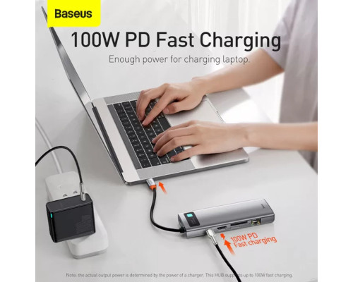 USB-Hub Baseus Metal Gleam Series 9-in-1 Multifunctional Type-C HUB Docking Station Space Gray（Type-C to HDMI*1+USB3.0*3+PD*1+RJ45*1+SD/TF*1+VGA*1)