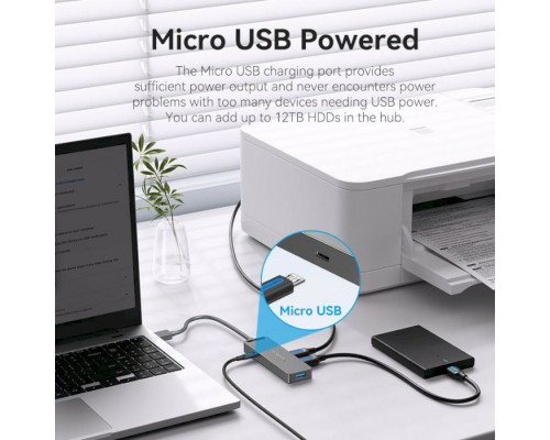 Хаб Vention 4-Port USB 3.0 Hub With Power Supply 0.15M Black (CHLBB)