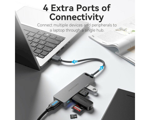 Хаб Vention 4-Port USB 3.0 Hub With Power Supply 0.15M Black (CHLBB)