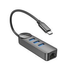 Адаптер Borofone DH6 Erudite 4-in-1 Gigabit Ethernet Adapter(Type-C to USB3.0*3+RJ45)(L=0.2M) Black