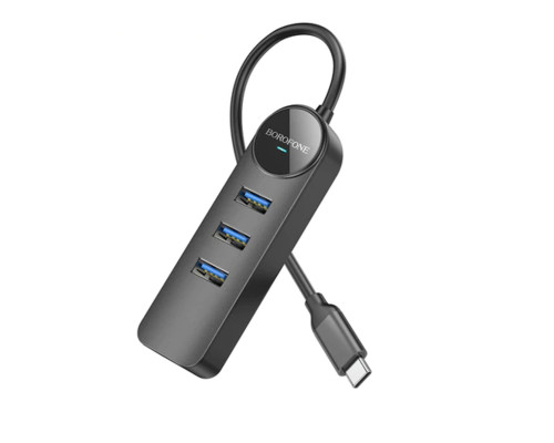 Адаптер Borofone DH6 Erudite 4-in-1 Gigabit Ethernet Adapter(Type-C to USB3.0*3+RJ45)(L=0.2M) Black