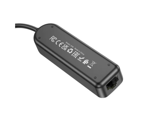 Адаптер Borofone DH6 Erudite 4-in-1 Gigabit Ethernet Adapter(Type-C to USB3.0*3+RJ45)(L=0.2M) Black