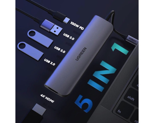 Хаб UGREEN CM136 USB Type C to HDMI + USB 3.0*3 + PD Power Converter (UGR-50209)