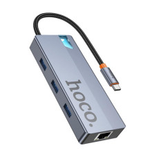 USB-хаб HOCO HB51 Wow 6-in-1 multi-function converter (HDTV+RJ45+PD+USB3.0*3) Deep Space Gray (6942007647304)