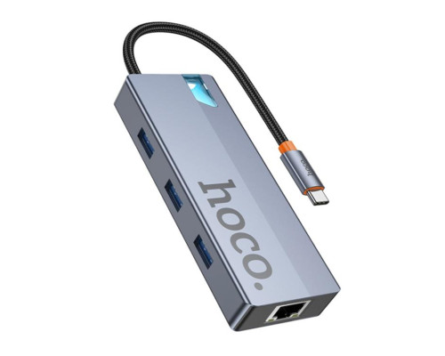 USB-хаб HOCO HB51 Wow 6-in-1 multi-function converter (HDTV+RJ45+PD+USB3.0*3) Deep Space Gray (6942007647304)