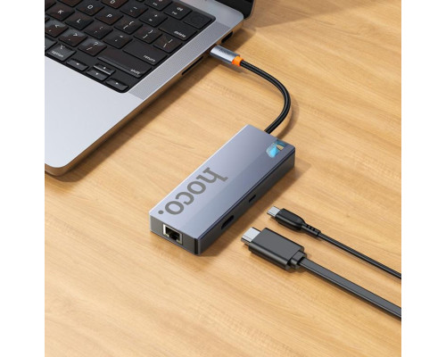 USB-хаб HOCO HB51 Wow 6-in-1 multi-function converter (HDTV+RJ45+PD+USB3.0*3) Deep Space Gray (6942007647304)
