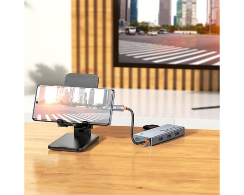 USB-хаб HOCO HB51 Wow 6-in-1 multi-function converter (HDTV+RJ45+PD+USB3.0*3) Deep Space Gray (6942007647304)
