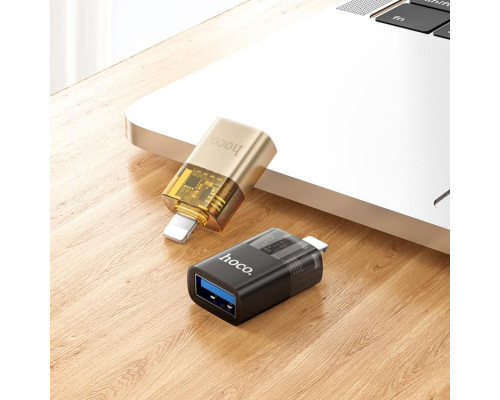 Перехідник HOCO UA36 iP male to USB female OTG transparent adapter Black (6942007647151)