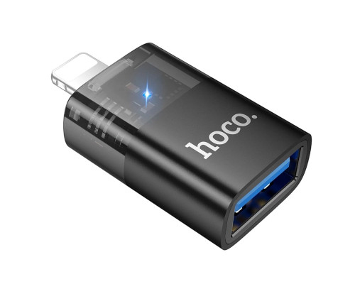 Перехідник HOCO UA36 iP male to USB female OTG transparent adapter Black (6942007647151)