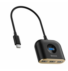 USB-Hub Baseus Square round 4 in 1 USB HUB Adapter(Type-C TO USB3.0*1+USB2.0*3) 0.17m Black