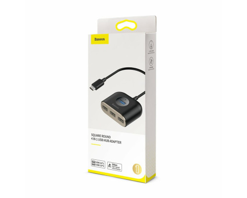 USB-Hub Baseus Square round 4 in 1 USB HUB Adapter(Type-C TO USB3.0*1+USB2.0*3) 0.17m Black