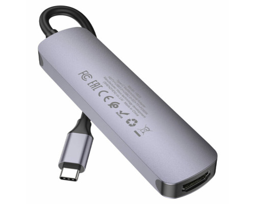 Кабель-перехiдник HOCO HB28 Type-C multi-function converter(HDTV+USB3.0+USB2.0+SD+TF+PD) Metal Gray