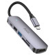 Кабель-перехiдник HOCO HB28 Type-C multi-function converter(HDTV+USB3.0+USB2.0+SD+TF+PD) Metal Gray