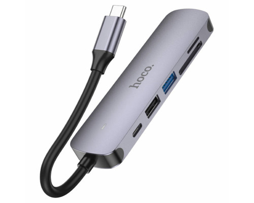 Кабель-перехiдник HOCO HB28 Type-C multi-function converter(HDTV+USB3.0+USB2.0+SD+TF+PD) Metal Gray