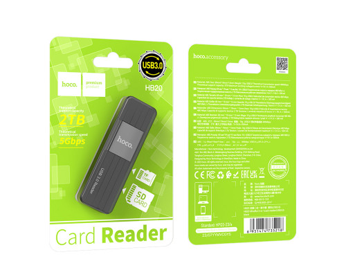 Кабель-перехiдник HOCO HB20 Mindful 2-in-1card reader(USB3.0) Black