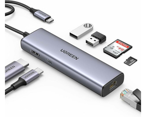 USB-хаб UGREEN CM512 USB-C to 2*USB3.0+HDMI+RJ45+SD&TF +PD port Converter (UGR-90568)