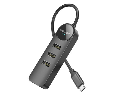 Адаптер Borofone DH5 Erudite 4-in-1 adapter(Type-C to USB3.0+USB2.0*3)(L=0.2M) Black (6941991104251)