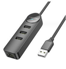 Адаптер Borofone DH6 Erudite 4-in-1 100 Mbps Ethernet Adapter(USB to USB2.0*3+RJ45)(L=1.2M) Black