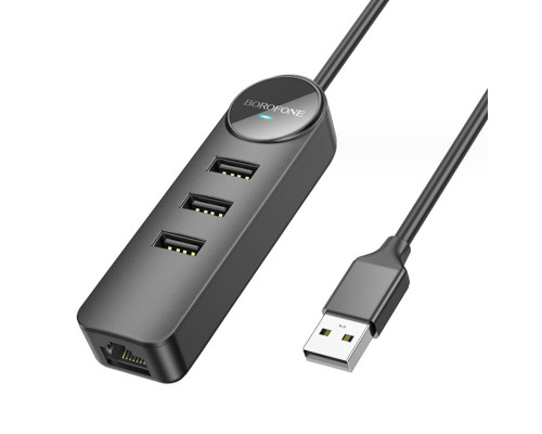 Адаптер Borofone DH6 Erudite 4-in-1 100 Mbps Ethernet Adapter(USB to USB2.0*3+RJ45)(L=1.2M) Black