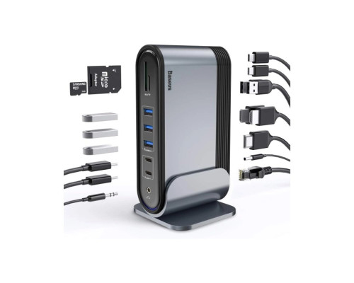 USB-хаб Baseus UnionJoy 17-Port Triple-Display Docking Station Space Grey（USB-C to HDMI4K@60Hz*2+DP4K@60Hz*1+USB3.0*3+USB-C3.0*2+USB2.0*2+PD*1+PC*1+ (B00532304811-00)
