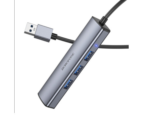 Адаптер BOROFONE DH12 Smart 4-in-1 converter(USB to USB3.0*4)(L=1.2M) Metal Gray