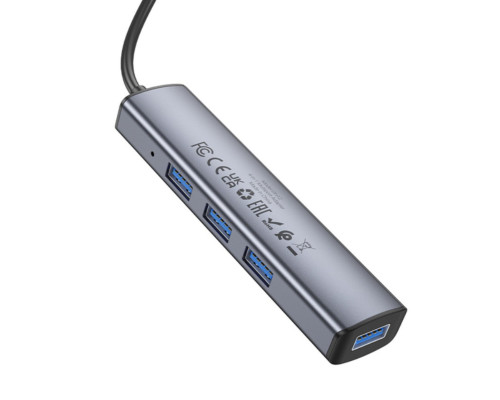 Адаптер BOROFONE DH12 Smart 4-in-1 converter(USB to USB3.0*4)(L=1.2M) Metal Gray