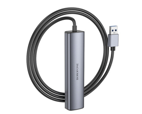 Адаптер BOROFONE DH12 Smart 4-in-1 converter(USB to USB3.0*4)(L=1.2M) Metal Gray