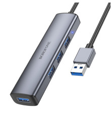 Адаптер BOROFONE DH12 Smart 4-in-1 converter(USB to USB3.0*4)(L=1.2M) Metal Gray