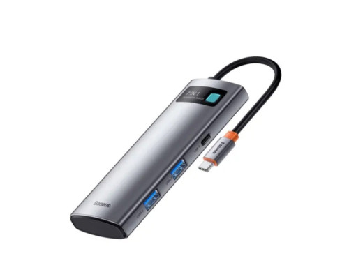USB-хаб Baseus Metal Gleam Series 7-Port HUB Space Grey （Type-C to HDMI4K@60Hz*1+USB3.0*3+PD*1+SD/TF*1) (B00030708811-00)