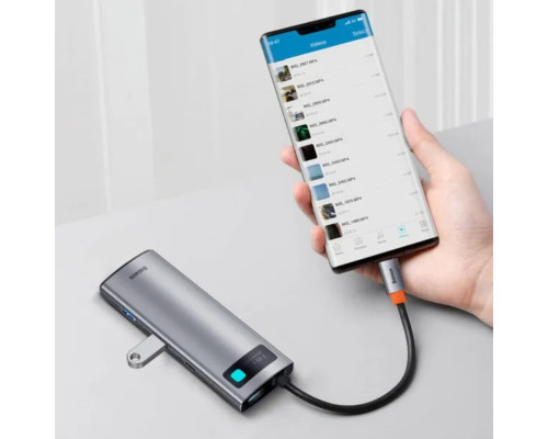 USB-хаб Baseus Metal Gleam Series 7-Port HUB Space Grey （Type-C to HDMI4K@60Hz*1+USB3.0*3+PD*1+SD/TF*1) (B00030708811-00)