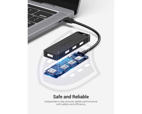 Хаб Vention Type-C to 4-Port USB 3.0 Hub with Power Supply Black 0.5M ABS Type (TGKBD)