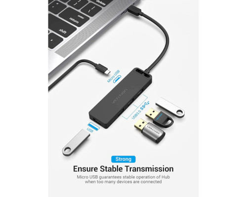 Хаб Vention Type-C to 4-Port USB 3.0 Hub with Power Supply Black 0.5M ABS Type (TGKBD)