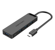 Хаб Vention Type-C to 4-Port USB 3.0 Hub with Power Supply Black 0.5M ABS Type (TGKBD)