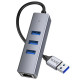 Кабель-перехiдник HOCO HB34 Easy link USB Gigabit Ethernet adapter(USB to USB3.0*3+RJ45) Metal Gray