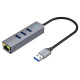 Кабель-перехiдник HOCO HB34 Easy link USB Gigabit Ethernet adapter(USB to USB3.0*3+RJ45) Metal Gray